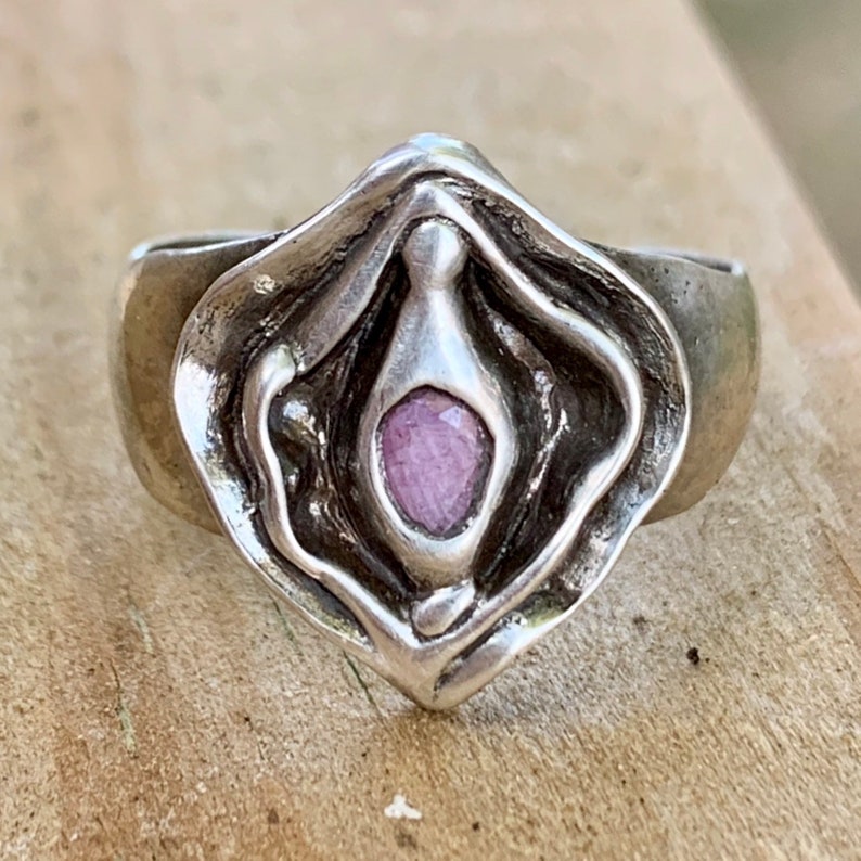 Natural Pink Sapphire Vulva Ring in Sterling image 4