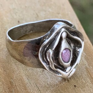 Natural Pink Sapphire Vulva Ring in Sterling image 2