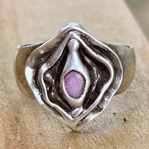 Natural Pink Sapphire Vulva Ring in Sterling image 1