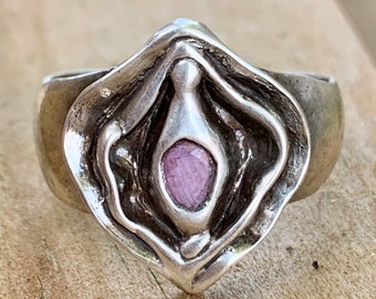 Natural Pink Sapphire Vulva Ring in Sterling