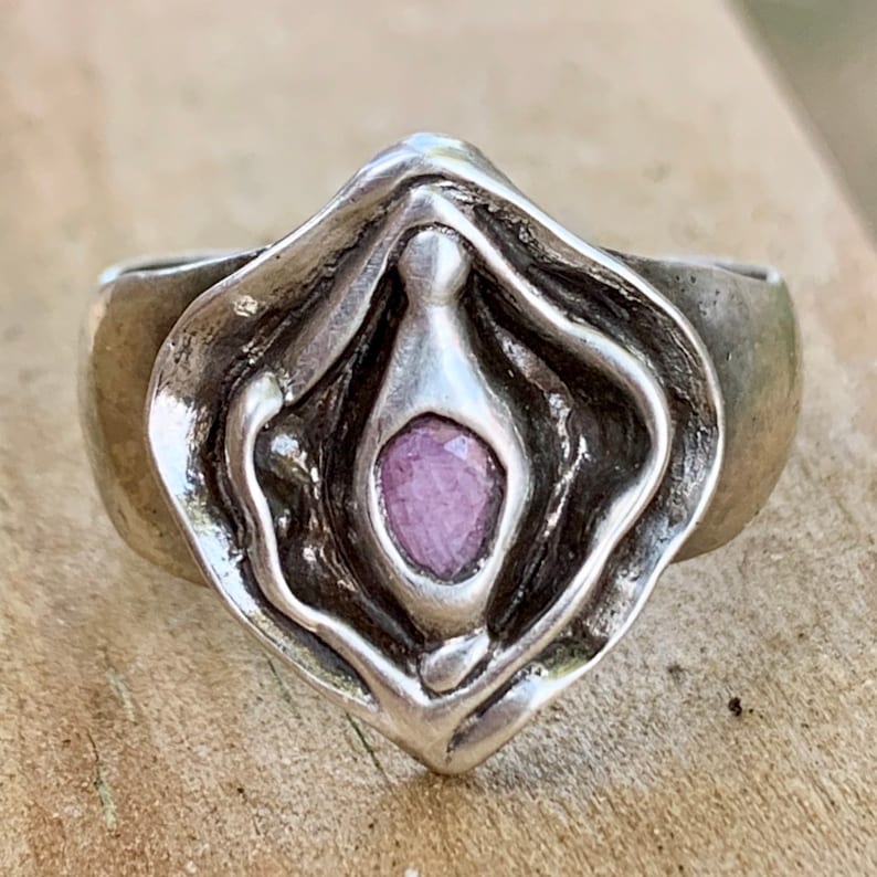 Natural Pink Sapphire Vulva Ring in Sterling image 1