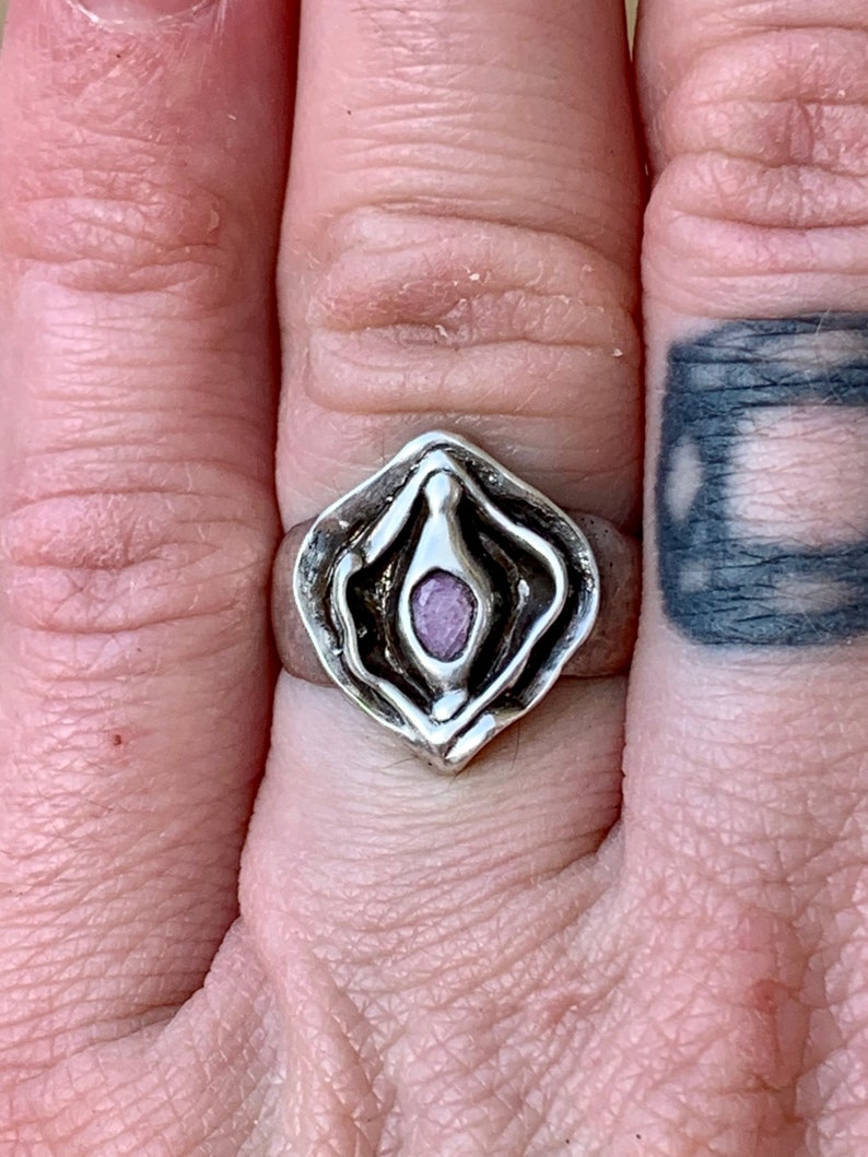 Natural Pink Sapphire Vulva Ring in Sterling image 6