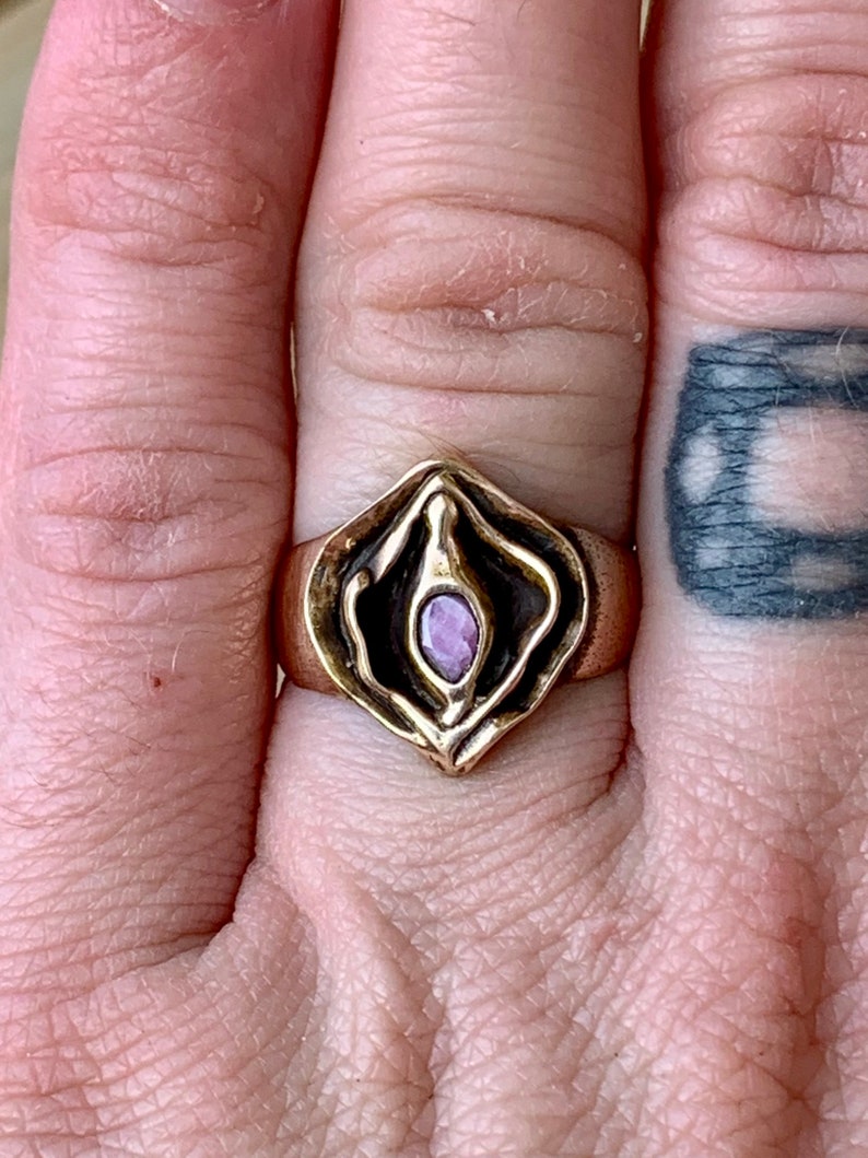 Natural Pink Sapphire Vulva Ring in Bronze image 5