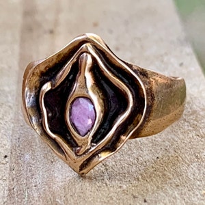 Natural Pink Sapphire Vulva Ring in Bronze
