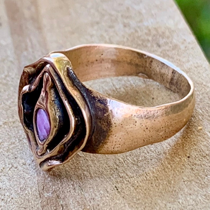 Natural Pink Sapphire Vulva Ring in Bronze image 4