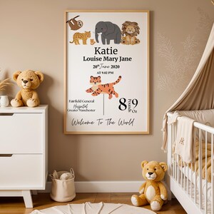 Baby Geschenk Personalisiertes Geschenk für Neugeborene | Erstes Weihnachtsgeschenk | Kinderkarikaturtier-Kinderzimmerdruck | Geschenk für Neugeborene Baby Junge Mädchen