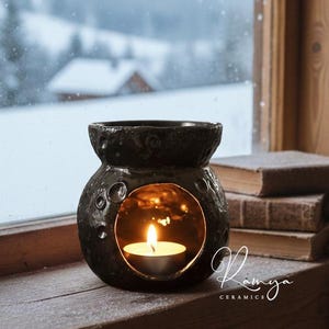 Handmade Lunar Ceramic Oil Burner – Moon Inspired Aroma Diffuser, Spiritual Minimal Decor