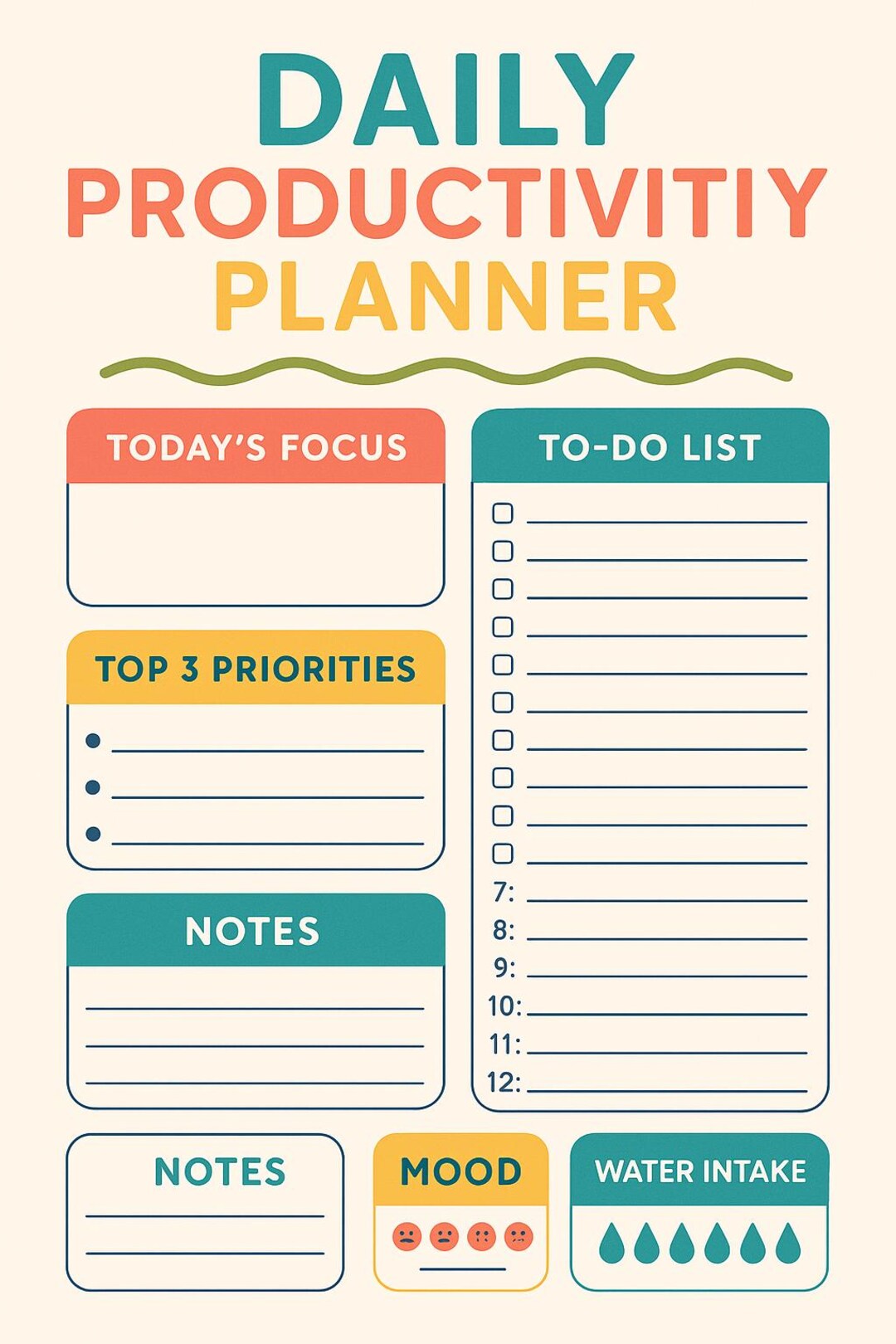 Daily Productivity Planner | Printable PDF | Focus, Priorities ...