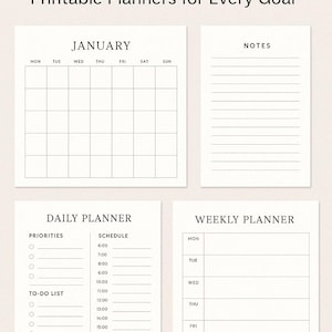 Minimalist Printable Planner Bundle | Daily, Weekly & Monthly Templates | A4 PDF | Instant Download