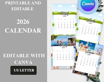 Calendário minimalista de 2026, tamanho carta americano, imprimível (PDF)
