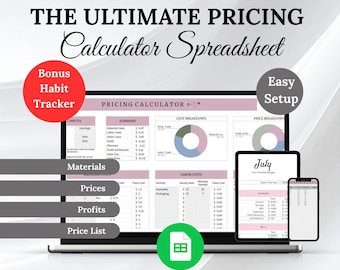 Pricing Calculator Spreadsheet for Small Business | Product Pricing Tool | Profit Margin Calc | Cost & Pricing Sheet  Google Sheets Template
