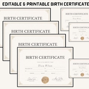 Editable Baby Birth Certificate Template: Printable Newborn Keepsake (PDF Download), Canva Template