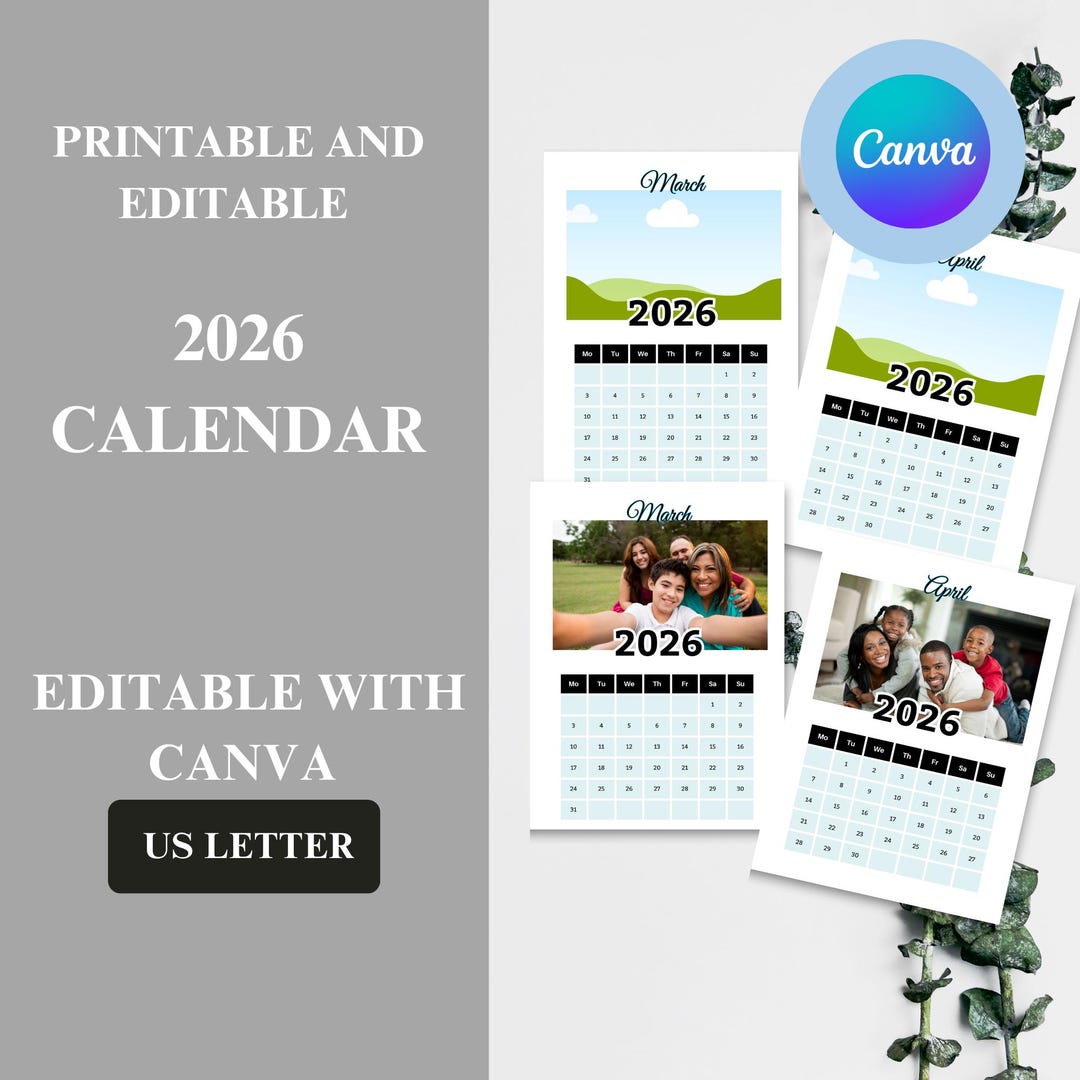Editable 2026 Calendar Printable, Minimalist Planner PDF, Digital