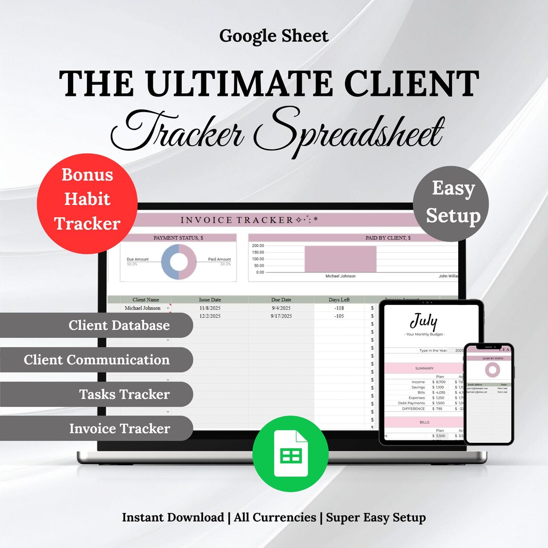Client Tracker Spreadsheet | Client Management Tool | Google Sheets CRM ...