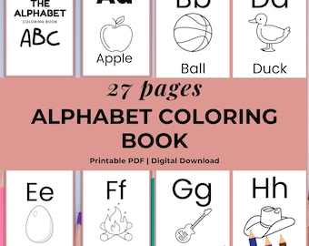 Printable Alphabet Coloring Book, ABC Learning Activity (Digital Download)