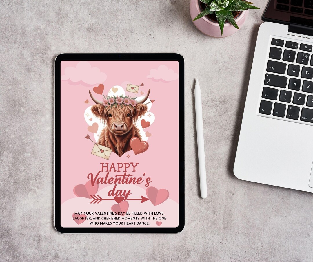 Highland Cow Valentine Card, Farm Animal (canva Template Digital ...