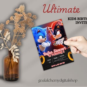 Convite de aniversário do Sonic para crianças | Cartão de festa personalizado para impressão | Download digital divertido | Entrega rápida | Tema do Sonic para meninos e meninas
