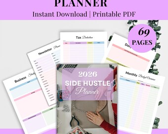 2026 Side Hustle Planner PDF, Printable Business Organizer for Entrepreneurs, Finance Productivity, Instant Download