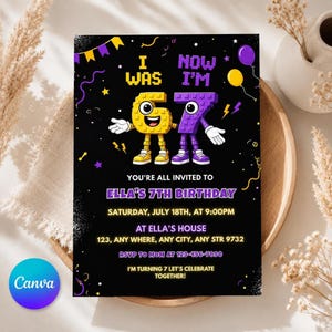 Six Seven 7th Birthday Invite, Building Blocks 6-7 Birthday Party, Pixel 7th Birthday Invitations, Instant Download