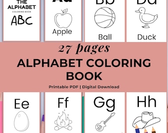Printable Alphabet Coloring Book, ABC Learning Activity (Digital Download)