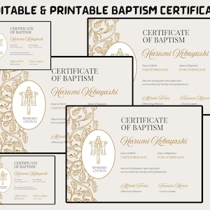 Certificado de Bautismo Personalizado / Recuerdo Imprimible Personalizado / Regalo de Bautismo / Plantilla de Bautismo Editable / Decoración Religiosa