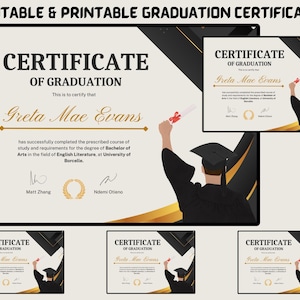Personalized Graduation Certificate Template, Custom College Diploma, Editable Printable Gift, English Literature Degree, Instant Download