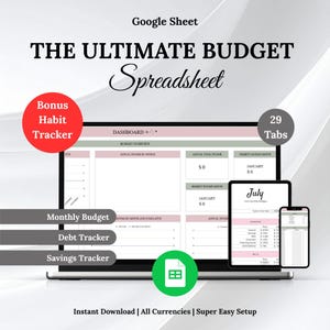 Ultimate Budget Spreadsheet | Google Sheets Template Monthly Budget Tracker | Expense Tracker | Financial Planner, Money Management Template