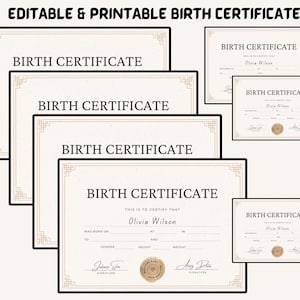 Bewerkbare sjabloon geboorteakte | Aangepaste geboorteakte baby | Afdrukbare aandenken voor pasgeborenen | Gepersonaliseerde cadeau voor ouders