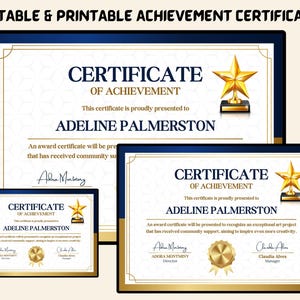 Editable Certificate of Achievement Template: Custom Printable Award (PDF Download)