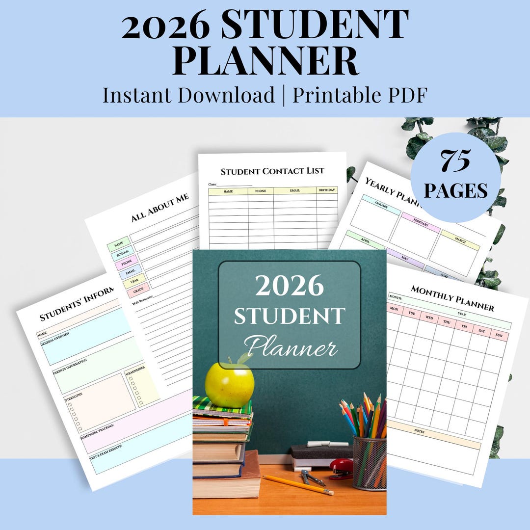 2026 Student Planner Printable, Academic Organizer (PDF) - Etsy