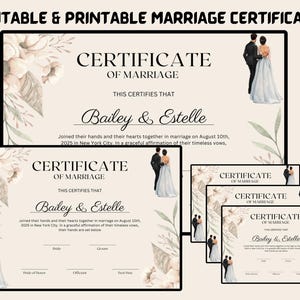 Personalisierte Heiratsurkunde Vorlage | Benutzerdefinierte Hochzeitsandenken | Urkunde für Paare zum selbst ausdrucken| Bearbeitbare PDF | Sofort Download