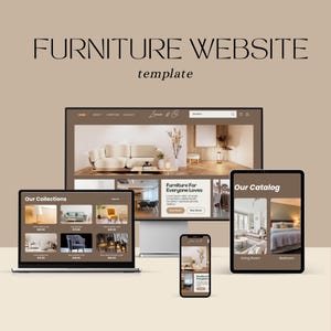 May include: A digital mockup showcasing a furniture website template across multiple devices. The devices include a laptop, desktop monitor, tablet, and smartphone, all displaying the website's design. The text "FURNITURE WEBSITE template" is at the top.