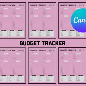 Moderne maandelijkse budgettracker afdrukbaar| 12-maanden budgettering pdf| Roze minimale financiële planner| Geldtracker| Kasstroomdiagram| Spaarblad