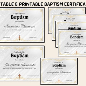 Plantilla de certificado de bautismo personalizado, recuerdo editable e imprimible, regalo de bautismo personalizado para la iglesia para niño, descarga instantánea en PDF