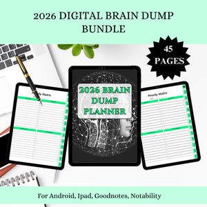 2026 Brain Dump Hyperlinked Planner, Digital Mental Clarity Workbook, Interactive PDF Download