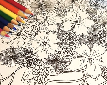Vase and assorted florals printable adult coloring page ~*~ DOWNLOADABLE PDF