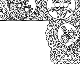 Day of the Dead Lined Stationery Page Sugar Skull Stationery | Etsy