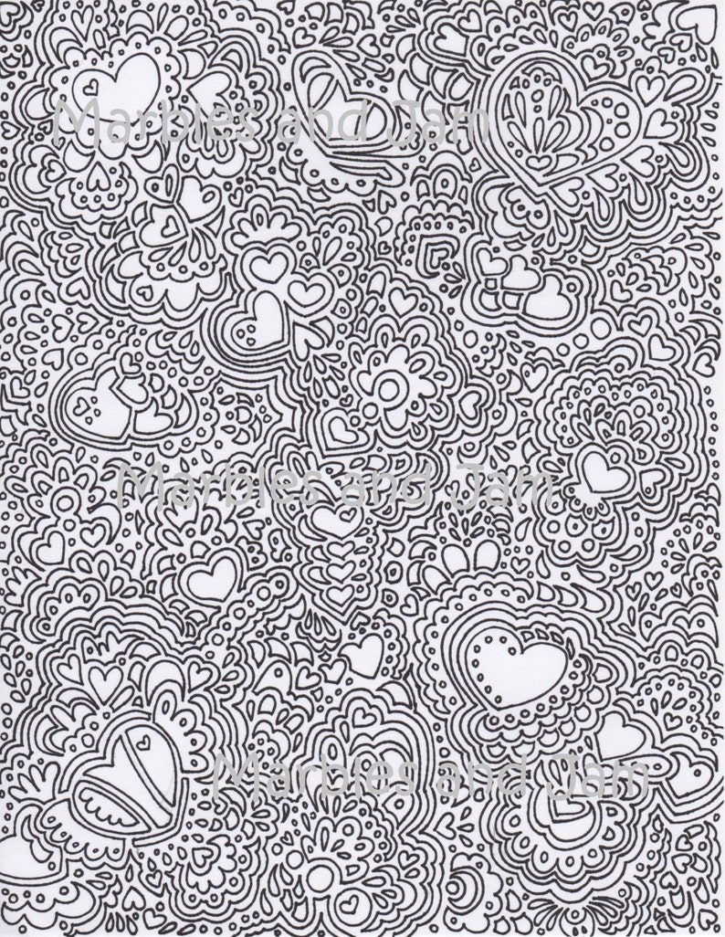 Abstract Hearts Printable Adult Coloring Page - Etsy