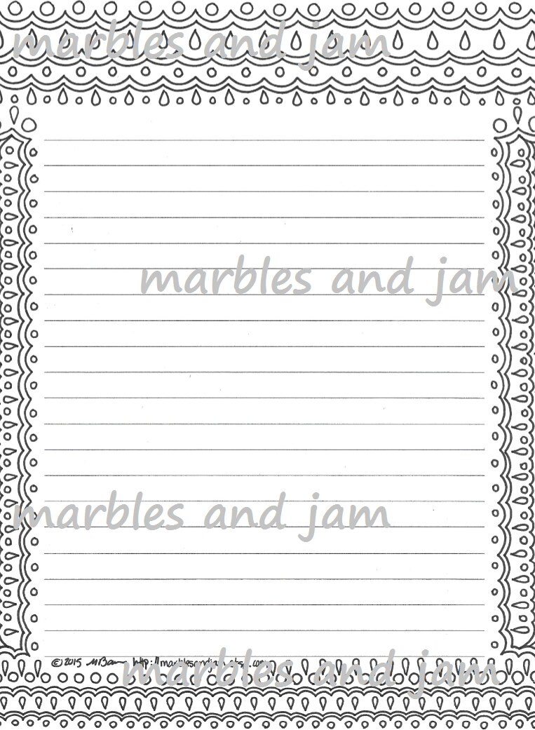 Lined Writing Paper Stationery Page, Printable Adult Coloring Page - Etsy