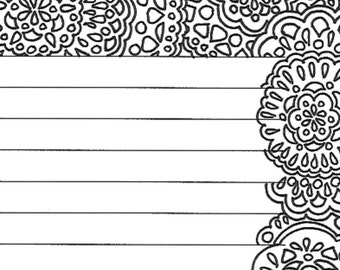 Mandala lined stationery page, coloring page