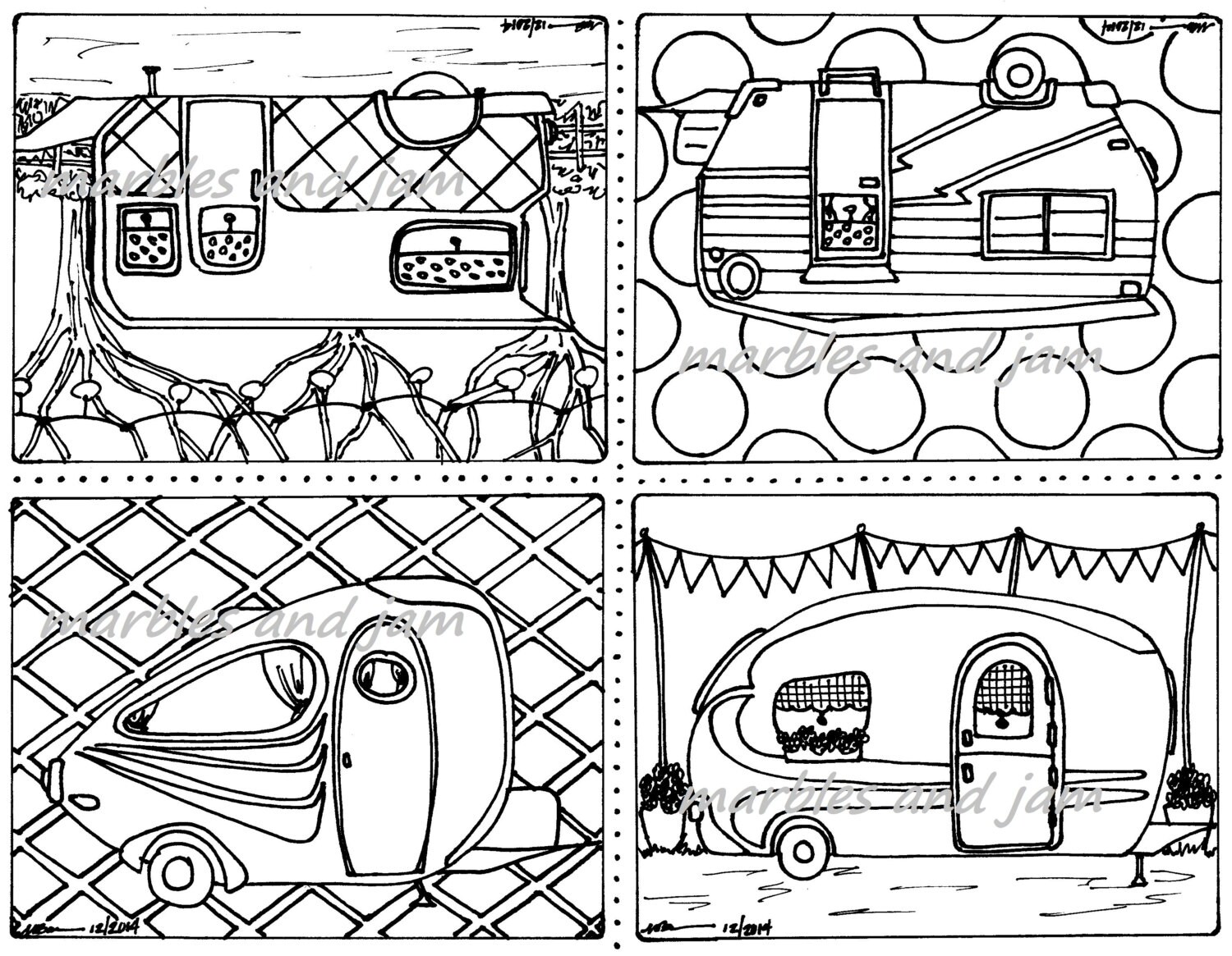 Campers Trailers Caravans coloring page or postcards adult | Etsy