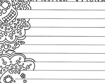 Day of the Dead Lined Stationery Page Sugar Skull Stationery | Etsy