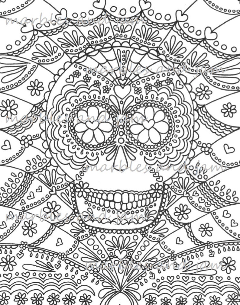 Day of the Dead Sugar Skulls Printable Adult Coloring Page - Etsy