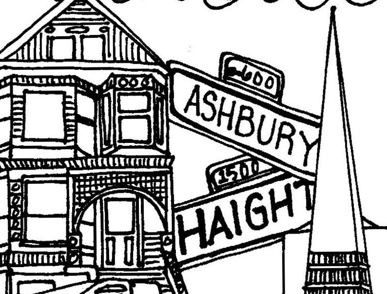 San Francisco Printable Adult Coloring Page California | Etsy