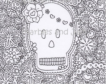 Day of the Dead Sugar Skulls  printable adult coloring page, dia de los meurtos printable coloring page