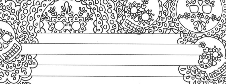 Day of the Dead Printable Lined Sugar Skull Stationery Page, Dia De Los ...