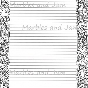 Hearts Border Lined Printable Stationery and Coloring Page - Etsy