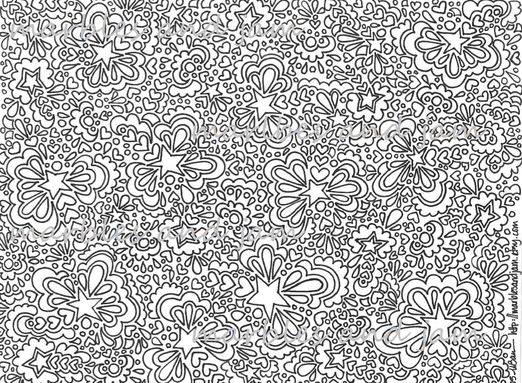 Stars and Hearts Printable Adult Coloring Page Etsy