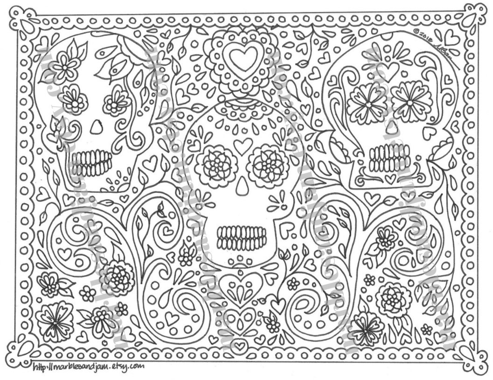 Day of the Dead Sugar Skulls Printable Adult Coloring Page - Etsy