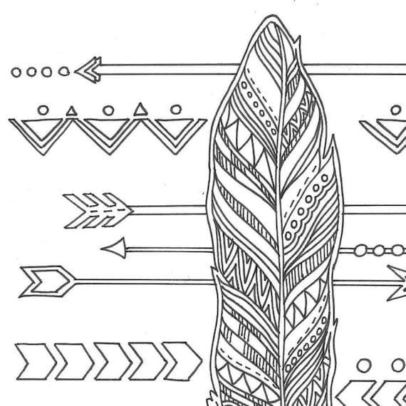 Feather And Arrows Adult Coloring Page Etsy